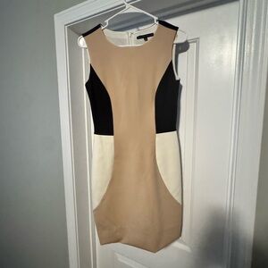 ANTONIO MELANI Black, Cream, and Tan Mini Dress